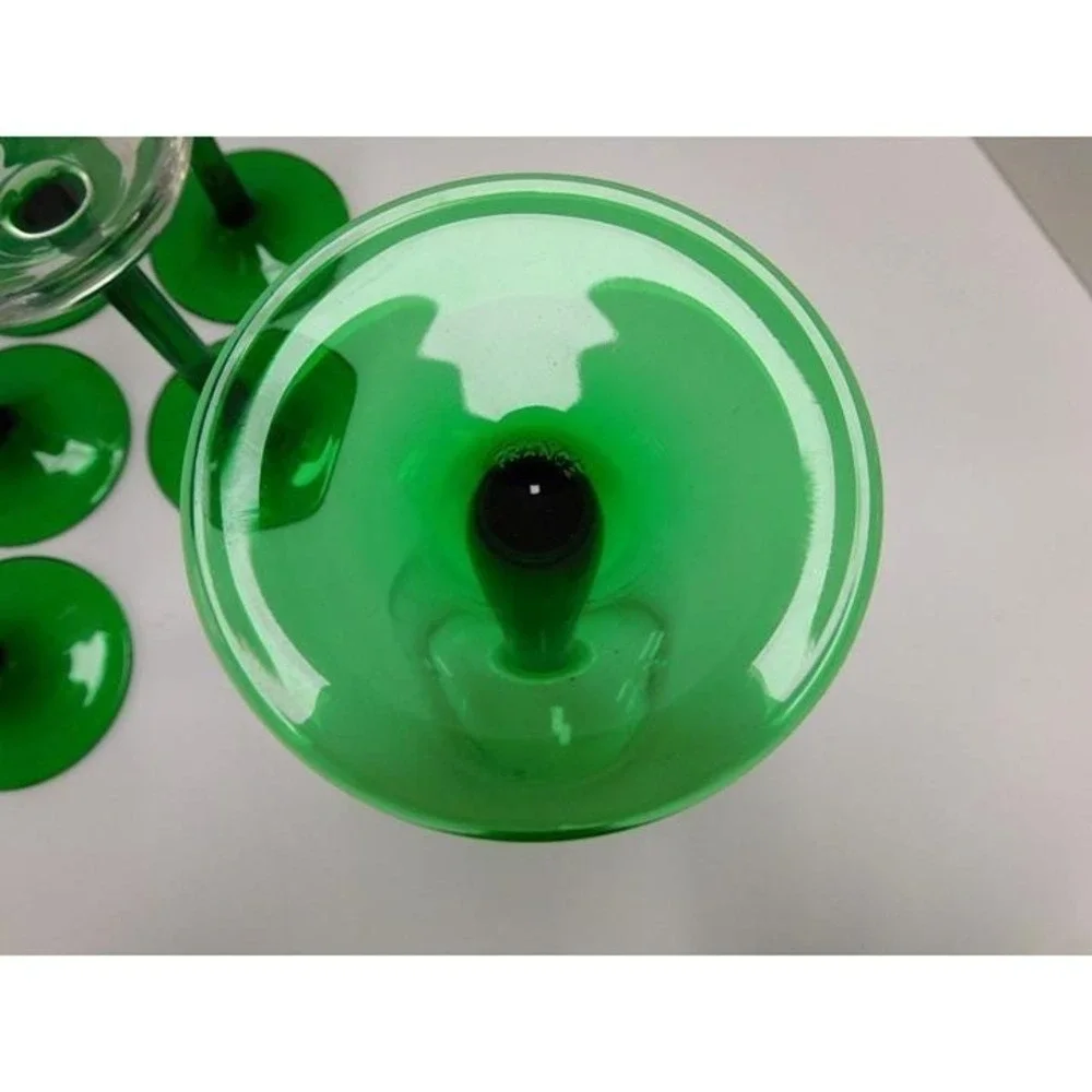 Vintage Set Of Luminarc France Emerald Green Stem Wine Glasses 6.5